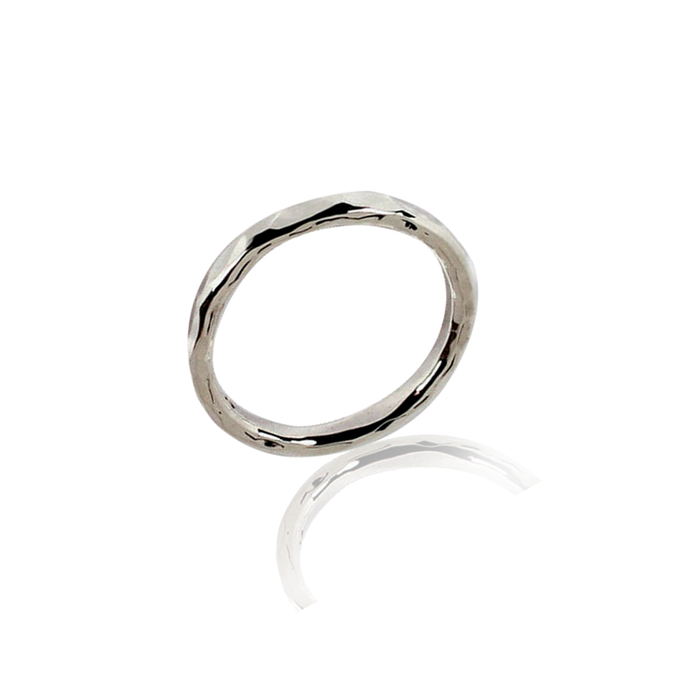 Solid 925 Sterling Silver Hammered Band Ring for Unisex