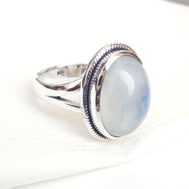 rainbow moonstone handmade ring