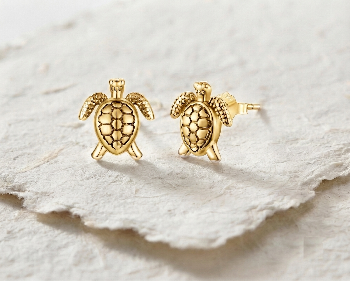 925 Sterling Silver Sea Turtle Stud Earrings | Dainty Minimalist Animal Earrings | Cute Sea Life Jewelry | Gift for Turtle Lovers
