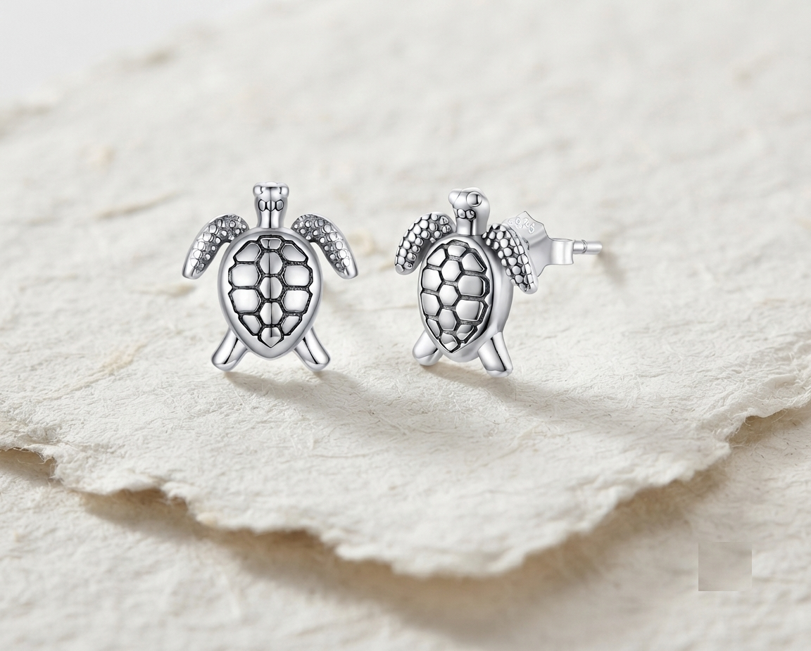 925 Sterling Silver Sea Turtle Stud Earrings | Dainty Minimalist Animal Earrings | Cute Sea Life Jewelry | Gift for Turtle Lovers - Image 4