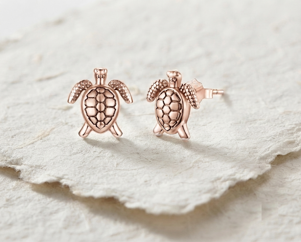 925 Sterling Silver Sea Turtle Stud Earrings | Dainty Minimalist Animal Earrings | Cute Sea Life Jewelry | Gift for Turtle Lovers - Image 3