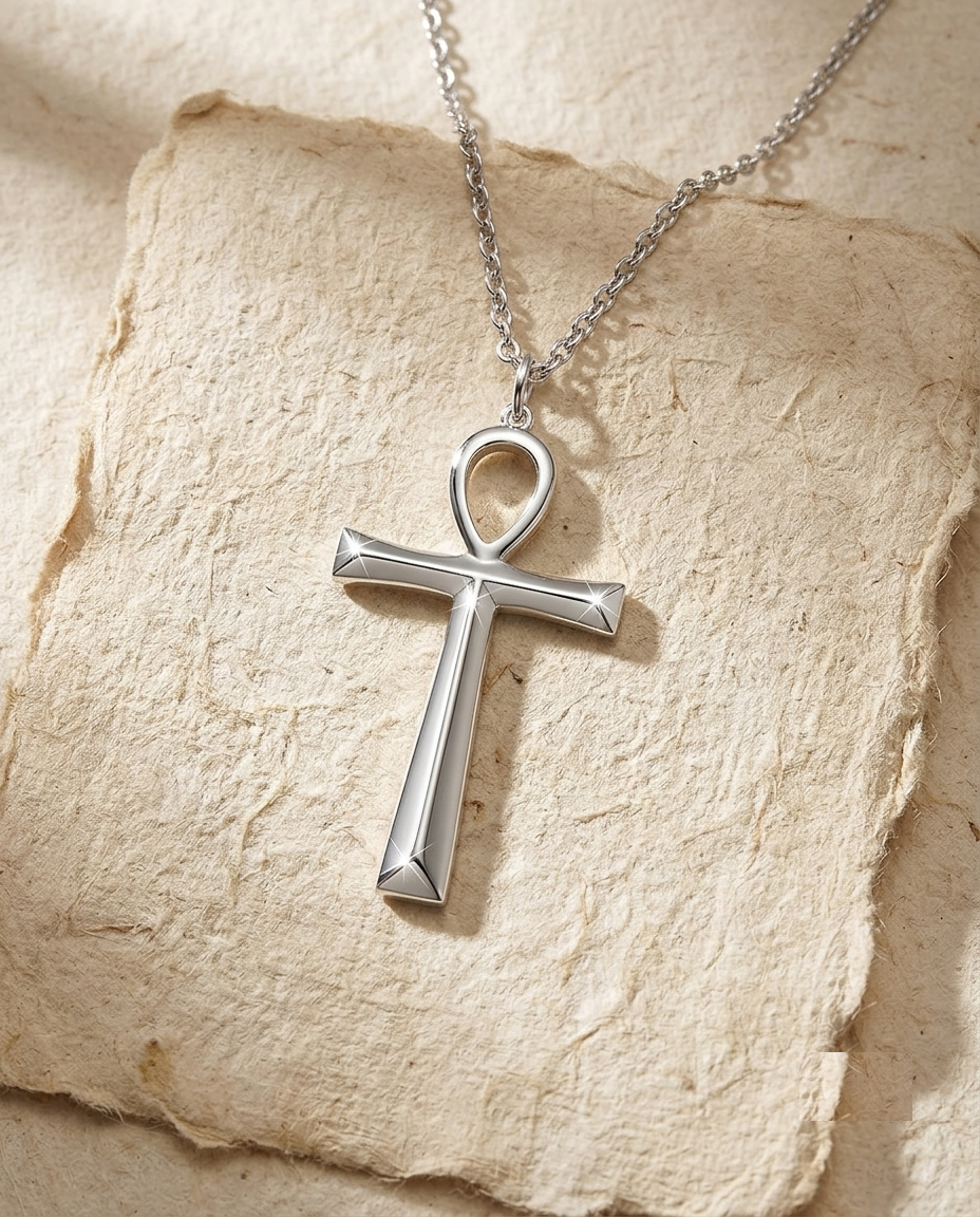 Silver Ankh Necklace, Egyptian Cross Pendant, Minimalist Key of Life Jewelry, Sterling Silver Symbolic Protection Charm, Spiritual Gift for - Image 5