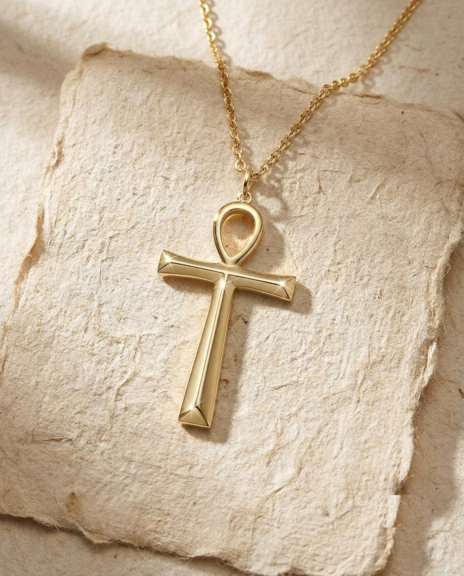 Silver Ankh Necklace, Egyptian Cross Pendant, Minimalist Key of Life Jewelry, Sterling Silver Symbolic Protection Charm, Spiritual Gift for