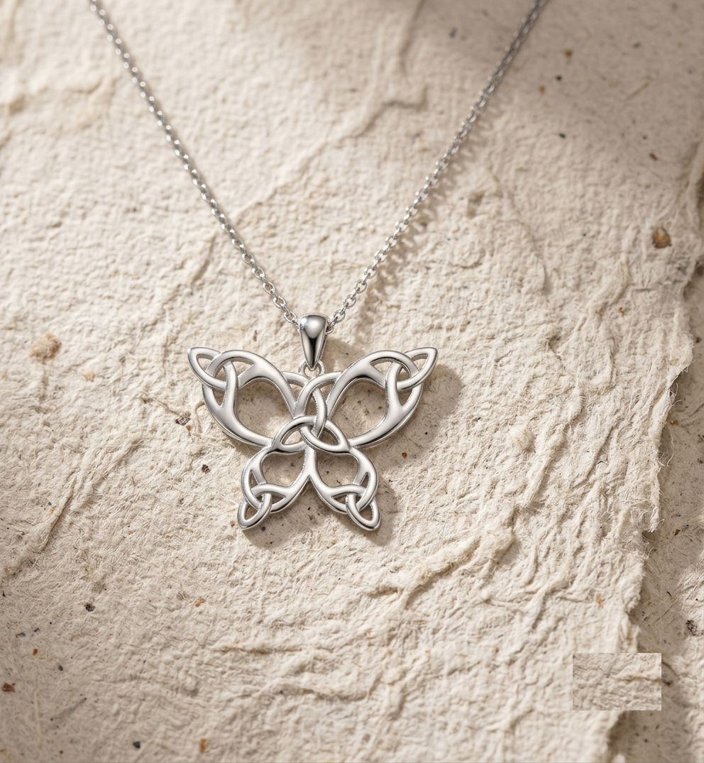 Sterling Silver Celtic Butterfly Necklace, Minimalist Knot Pendant, Irish Butterfly Jewelry, Symbolic Butterfly Gift for Her - Image 5