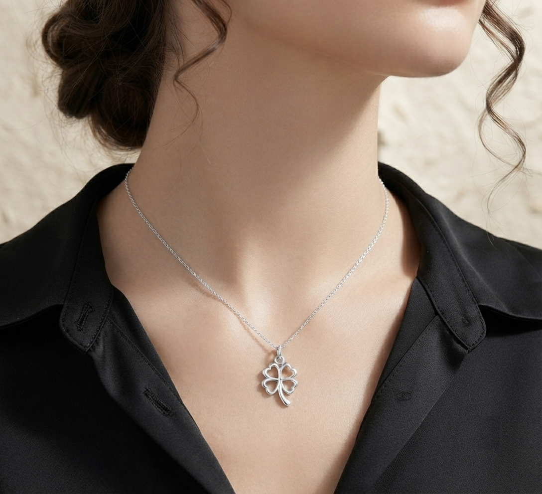 Sterling Silver Four Leaf Clover Necklace, Lucky Charm Pendant, Minimalist Dainty Jewelry, Good Luck Gift for Her, Nature Inspired Jewelry - Image 5
