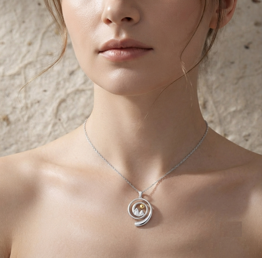 Minimalist Nature Jewelry, Delicate Mountain Range Charm, Gold Accent Sun Pendant, Gift for Her - Image 5