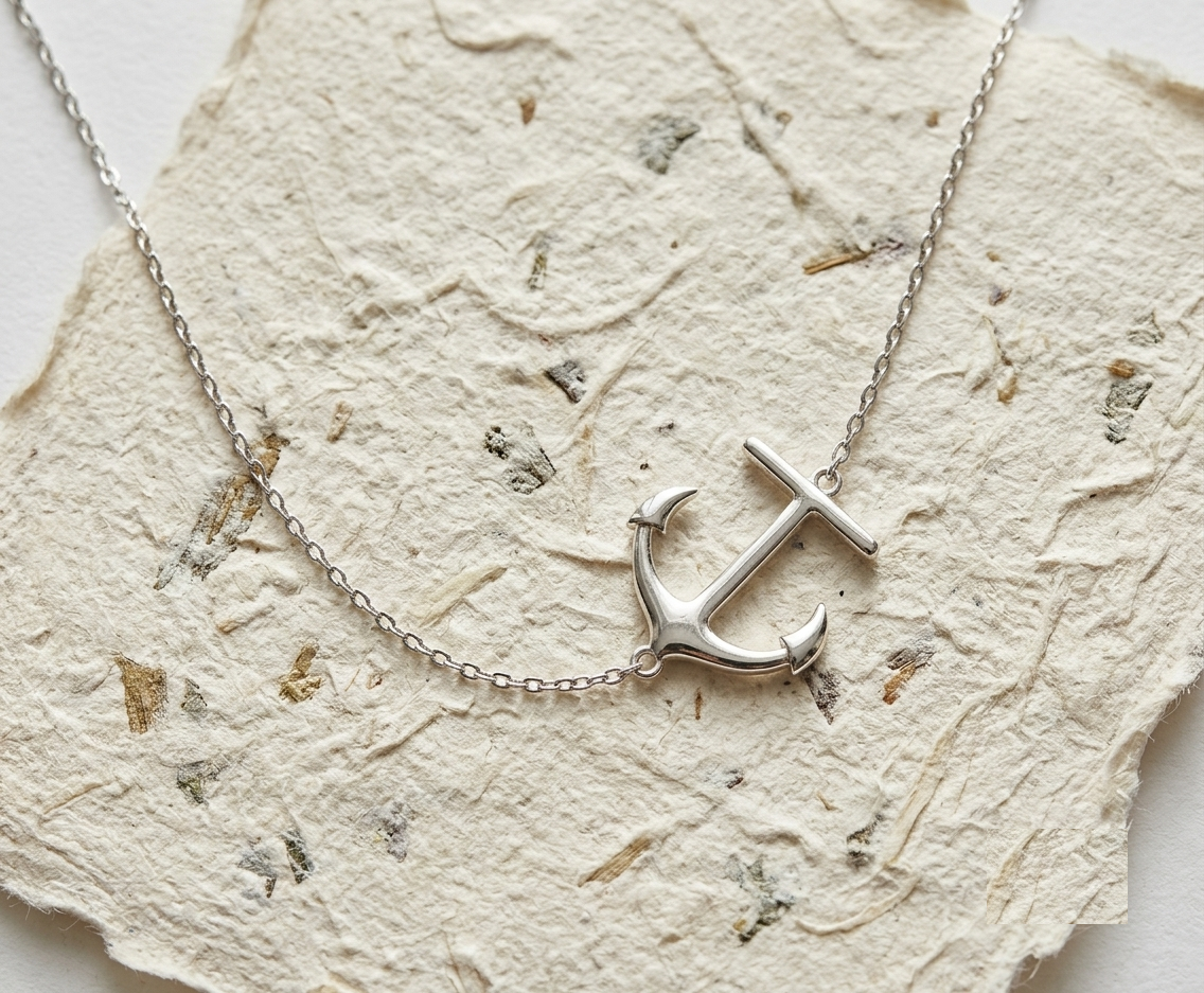 Silver Anchor Necklace, Sideways Anchor Pendant, Nautical Jewelry, Dainty Maritime Necklace, Sailor Gift, Minimalist Ocean Necklace for Her - Image 5
