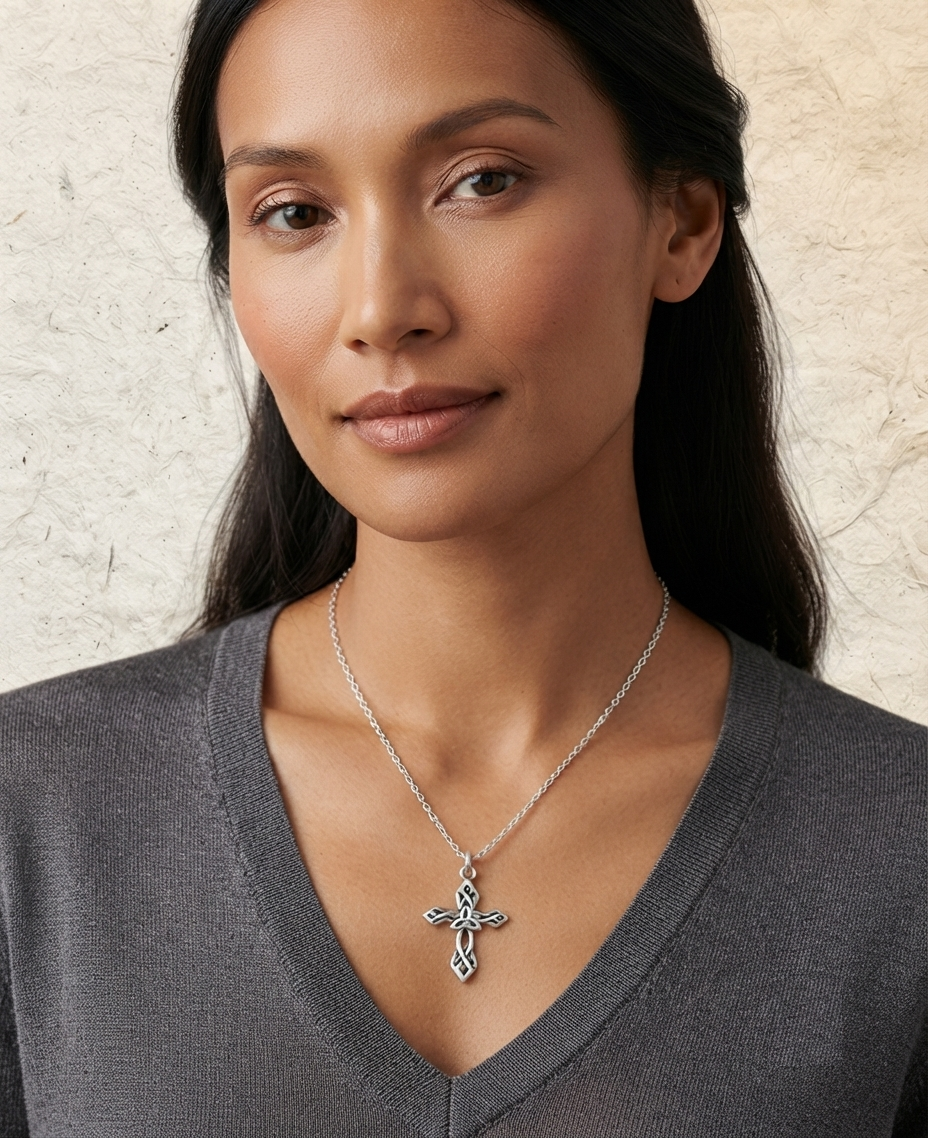 Handcrafted Celtic Cross Necklace, 925 Sterling Silver Irish Knot Pendant, Trinity Knot Cross, Minimalist Religious Jewelry Gift for Her - Image 5