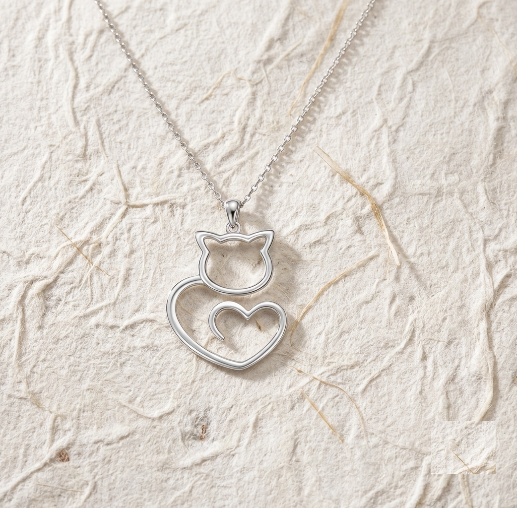 Silver Cat Heart Necklace, Minimalist Cat Pendant, Dainty Kitten Outline Charm, Gift for Cat Lovers, Pet Memorial Jewelry, Animal Lover Gift - Image 5
