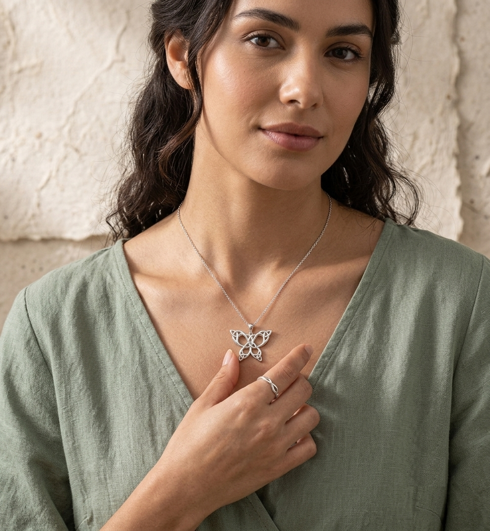 Sterling Silver Celtic Butterfly Necklace, Minimalist Knot Pendant, Irish Butterfly Jewelry, Symbolic Butterfly Gift for Her - Image 4