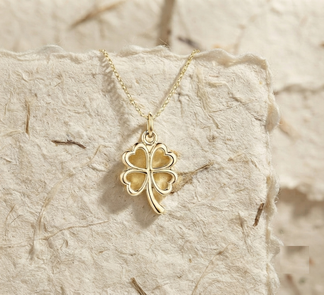 Sterling Silver Four Leaf Clover Necklace, Lucky Charm Pendant, Minimalist Dainty Jewelry, Good Luck Gift for Her, Nature Inspired Jewelry