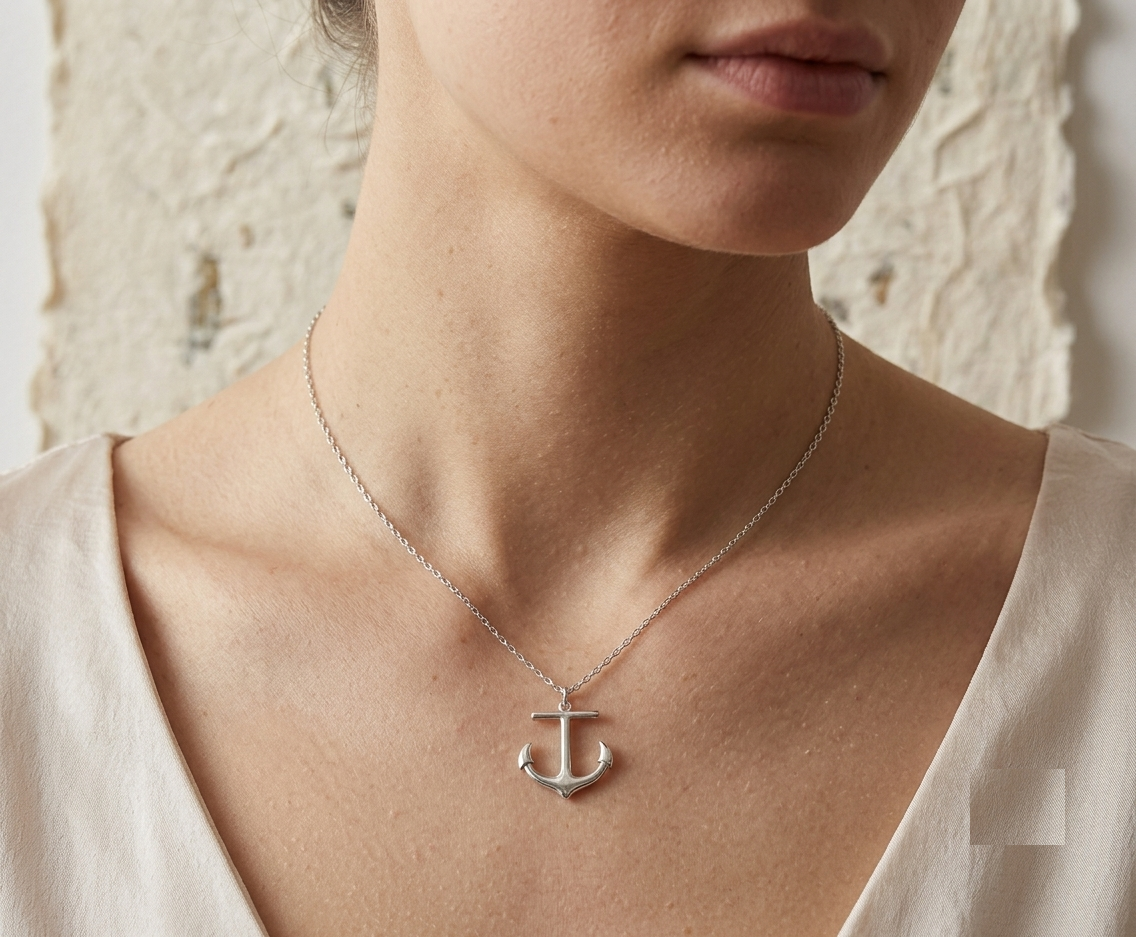Silver Anchor Necklace, Sideways Anchor Pendant, Nautical Jewelry, Dainty Maritime Necklace, Sailor Gift, Minimalist Ocean Necklace for Her - Image 4
