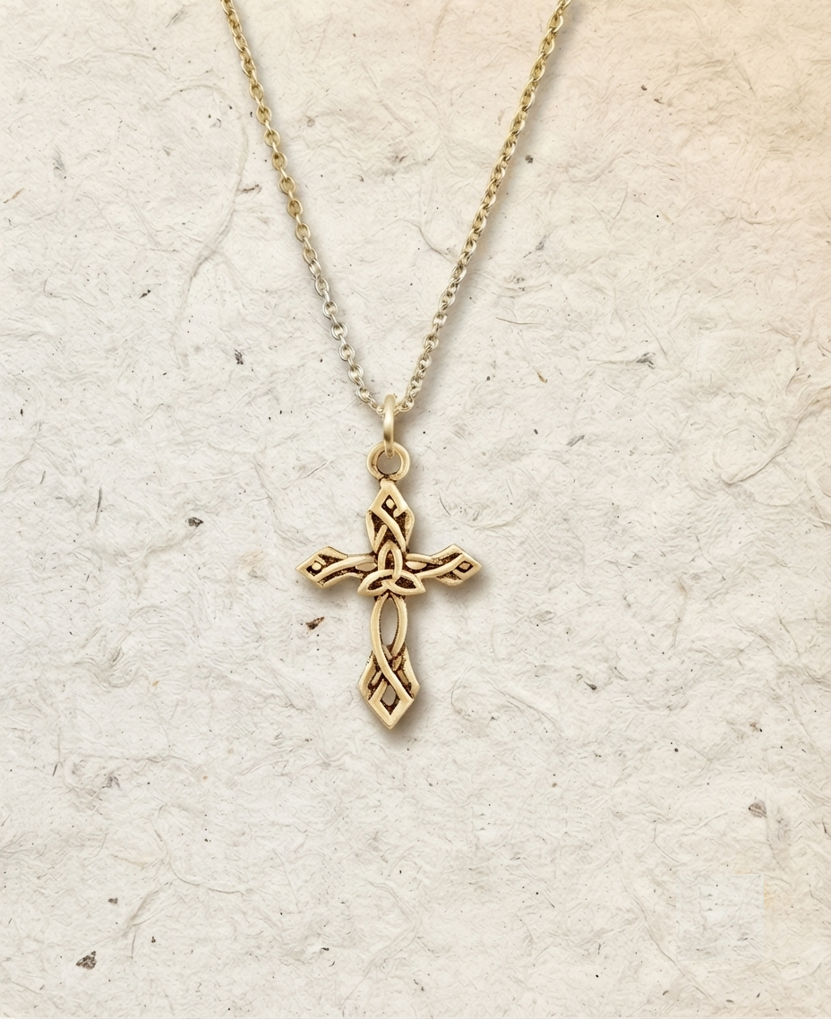 Handcrafted Celtic Cross Necklace, 925 Sterling Silver Irish Knot Pendant, Trinity Knot Cross, Minimalist Religious Jewelry Gift for Her