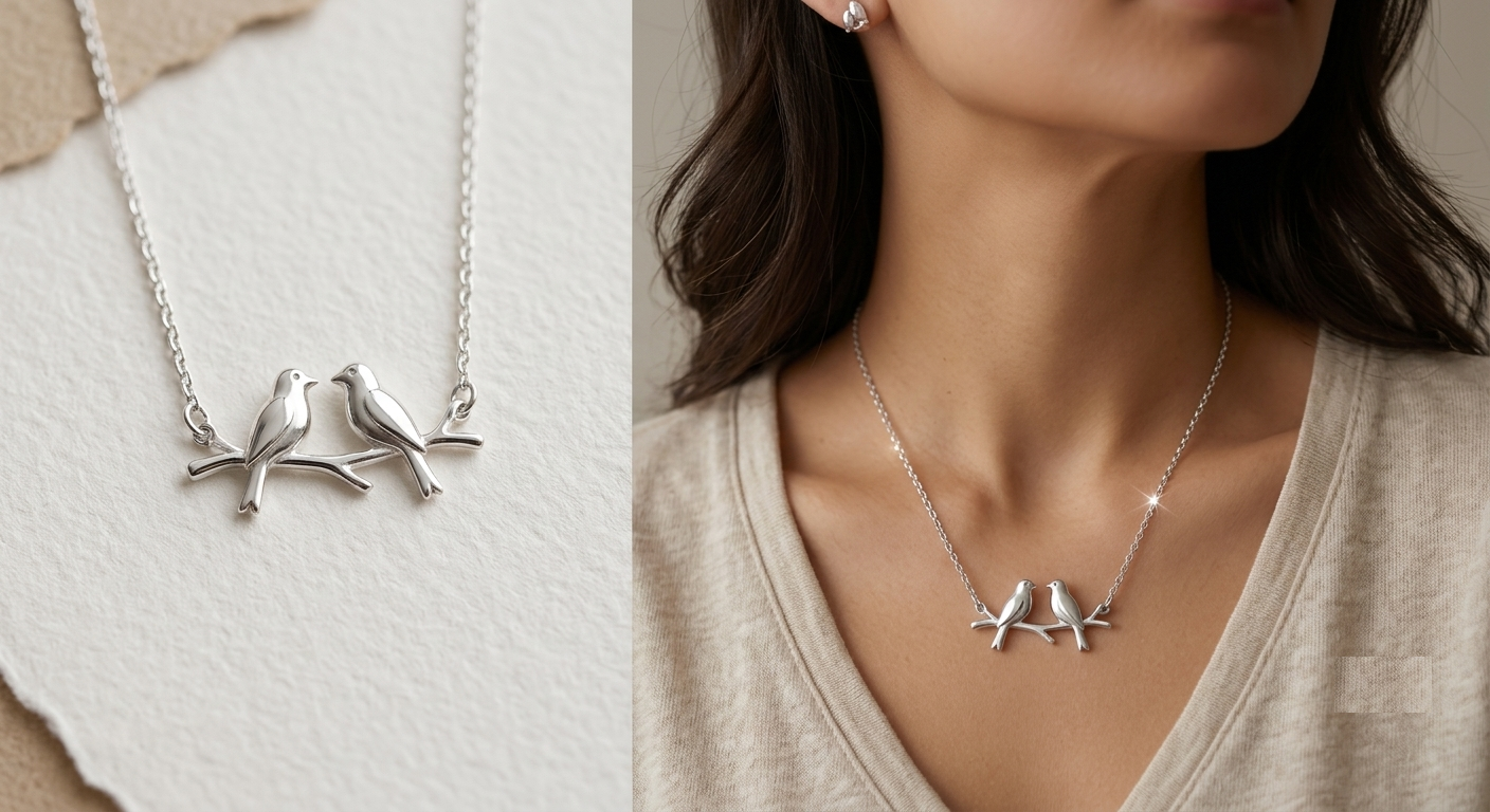 Sterling Silver Two Birds on a Branch Necklace, Mother Daughter Bird Pendant, Minimalist Nature Inspired Jewelry, Meaningful Gift for Mom - Image 4
