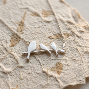 Three Birds on a Branch Necklace, Rose Gold Bird Pendant, Minimalist Nature Inspired Jewelry, Family Bird Necklace, Mother's Day Gift