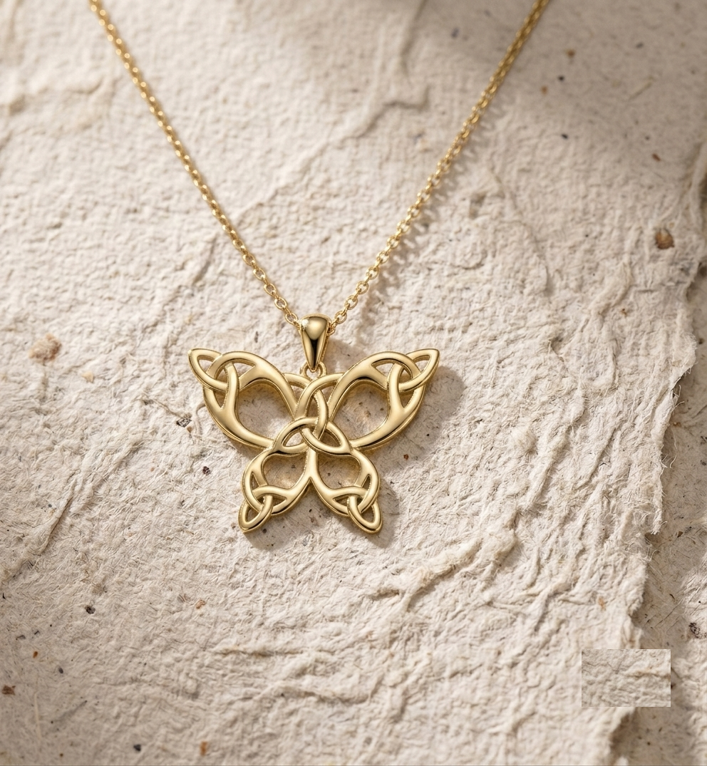 Sterling Silver Celtic Butterfly Necklace, Minimalist Knot Pendant, Irish Butterfly Jewelry, Symbolic Butterfly Gift for Her