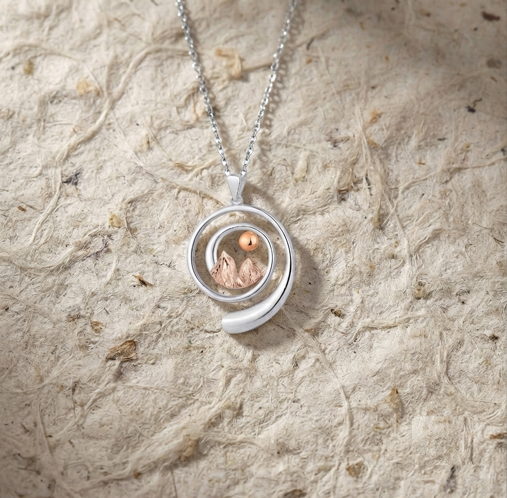 Minimalist Nature Jewelry, Delicate Mountain Range Charm, Gold Accent Sun Pendant, Gift for Her - Image 3