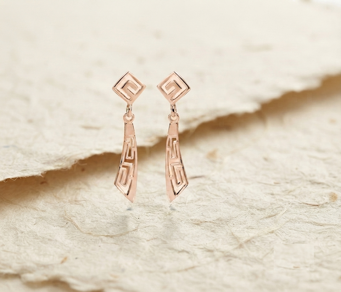 Minimalist Greek Key Dangle Earrings, 925 Sterling Silver Geometric Drop Earrings, Modern Architectural Jewelry for Her - Image 3