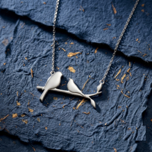 Sterling Silver Two Birds on a Branch Necklace, Mother Daughter Bird Pendant, Minimalist Nature Inspired Jewelry, Meaningful Gift for Mom