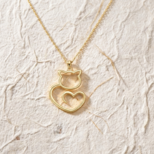 Silver Cat Heart Necklace, Minimalist Cat Pendant, Dainty Kitten Outline Charm, Gift for Cat Lovers, Pet Memorial Jewelry, Animal Lover Gift
