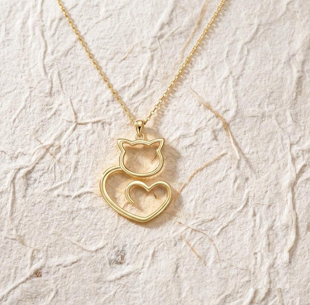 Silver Cat Heart Necklace, Minimalist Cat Pendant, Dainty Kitten Outline Charm, Gift for Cat Lovers, Pet Memorial Jewelry, Animal Lover Gift