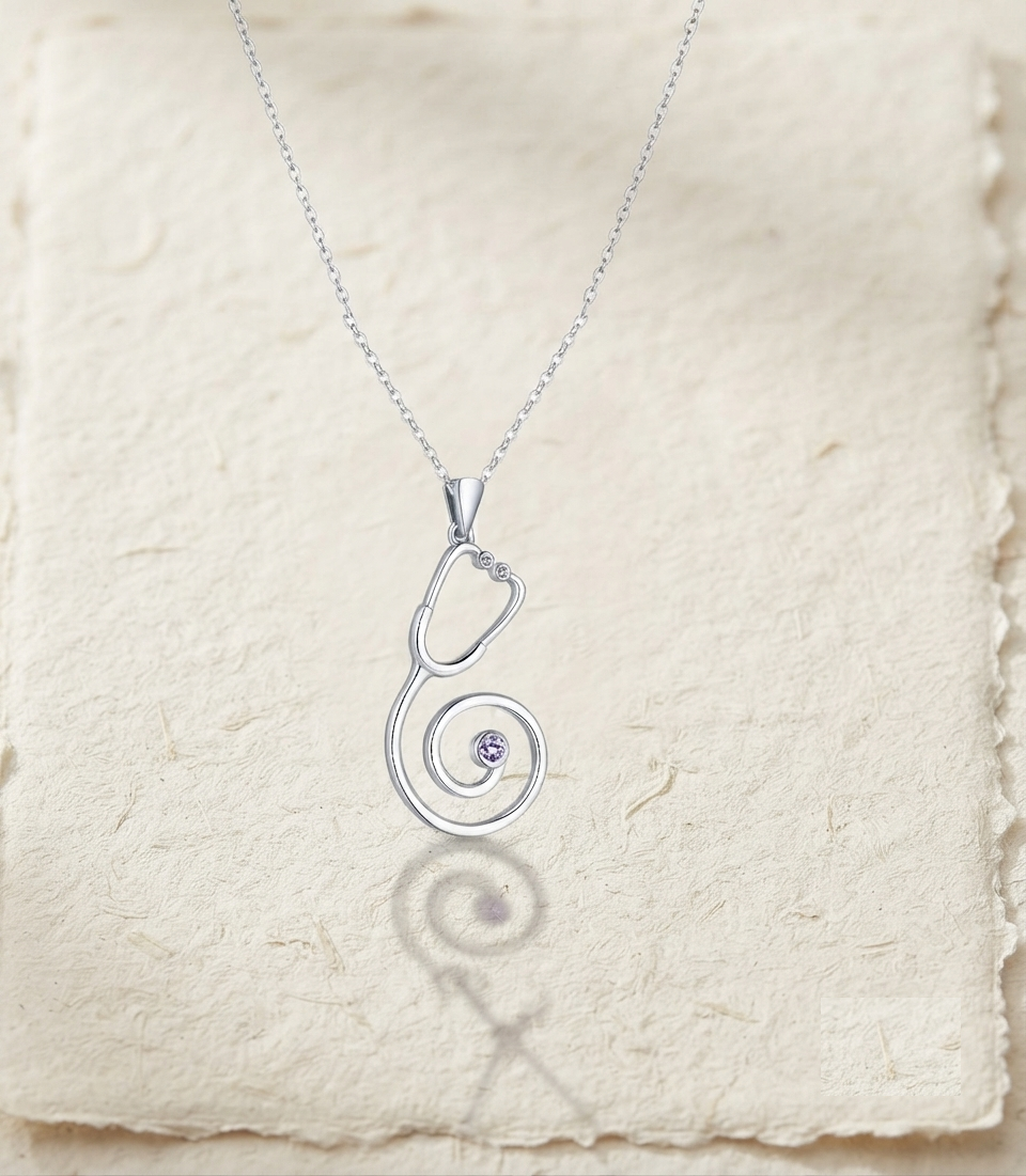Stethoscope Necklace, 925 Sterling Silver Stethoscope Pendant, Minimalist Medical Jewelry, Gift for Doctor, Nurse Graduation Physician Gift - Image 2