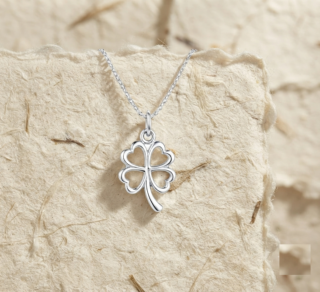 Sterling Silver Four Leaf Clover Necklace, Lucky Charm Pendant, Minimalist Dainty Jewelry, Good Luck Gift for Her, Nature Inspired Jewelry - Image 2