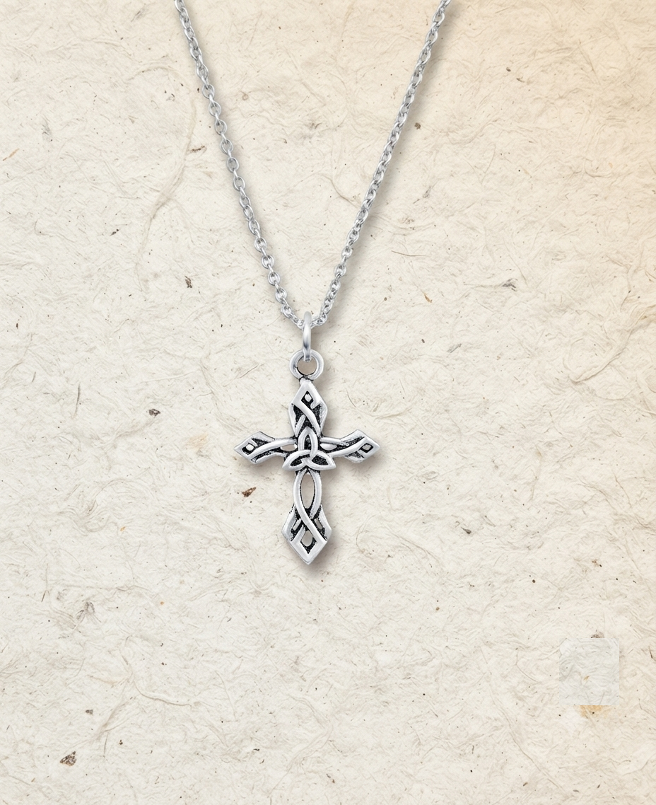 Handcrafted Celtic Cross Necklace, 925 Sterling Silver Irish Knot Pendant, Trinity Knot Cross, Minimalist Religious Jewelry Gift for Her - Image 2