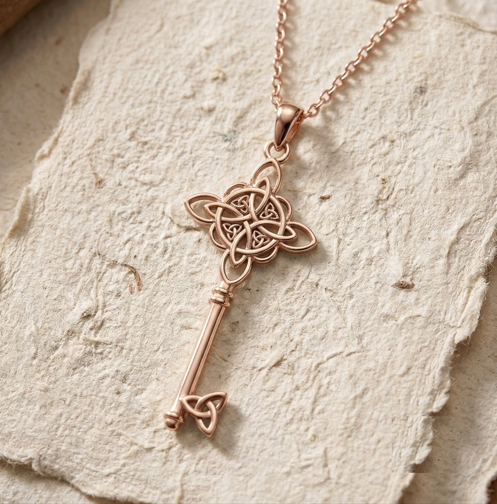 Celtic Knot Key Necklace, Silver Skeleton Key Pendant, Irish Wiccan Jewelry, Symbolic Protection Charm, Minimalist Sterling Silver Gift for - Image 2