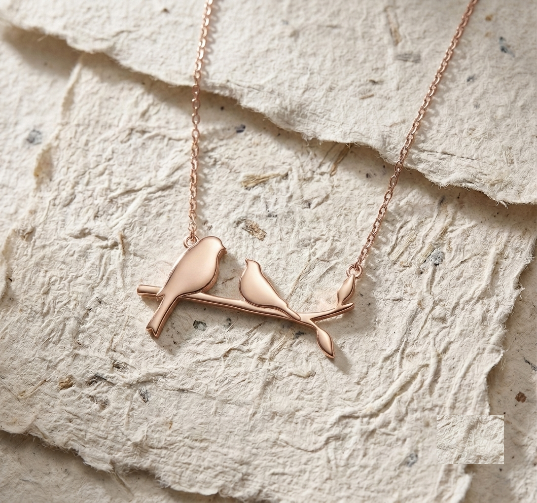 Sterling Silver Two Birds on a Branch Necklace, Mother Daughter Bird Pendant, Minimalist Nature Inspired Jewelry, Meaningful Gift for Mom - Image 2