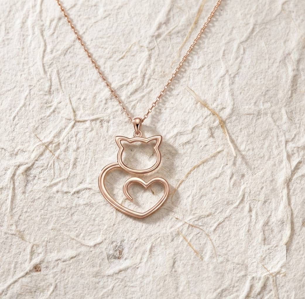 Silver Cat Heart Necklace, Minimalist Cat Pendant, Dainty Kitten Outline Charm, Gift for Cat Lovers, Pet Memorial Jewelry, Animal Lover Gift - Image 2