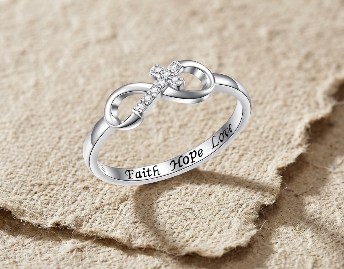 925 Sterling Silver Infinity Cross Ring, Faith Hope Love Engraved Ring, Dainty Christian Jewelry, Religious Promise Ring, Gift for Her - Image 5