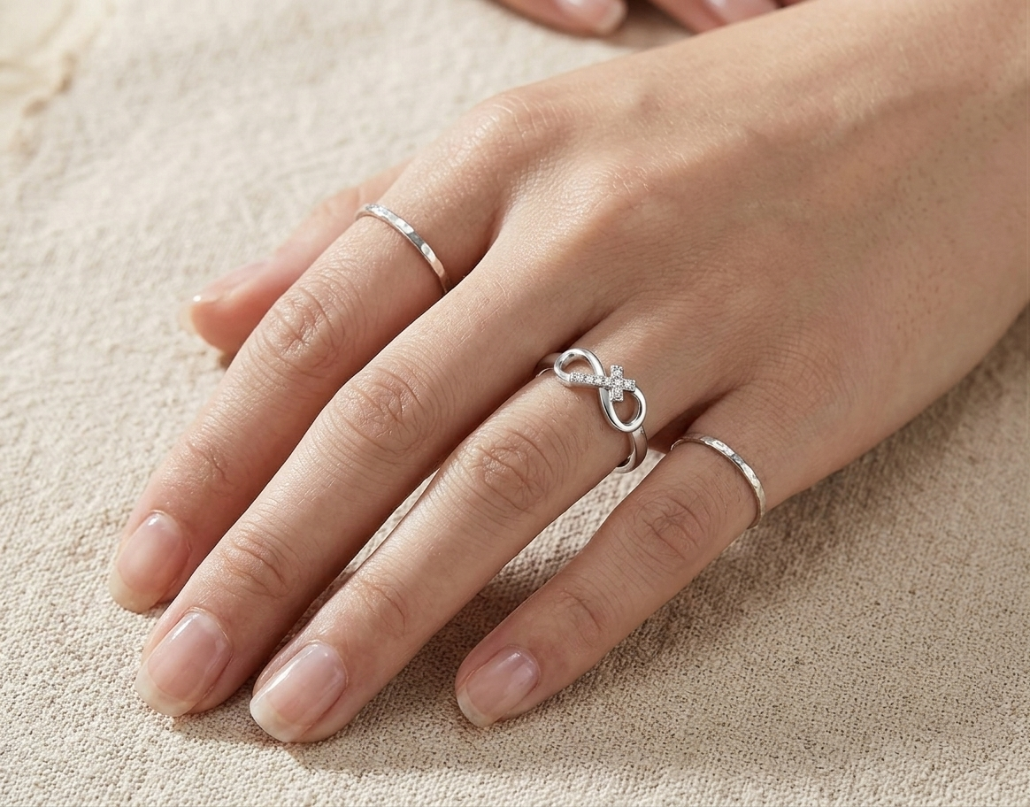 925 Sterling Silver Infinity Cross Ring, Faith Hope Love Engraved Ring, Dainty Christian Jewelry, Religious Promise Ring, Gift for Her - Image 4