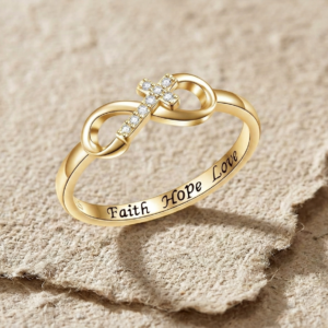 925 Sterling Silver Infinity Cross Ring, Faith Hope Love Engraved Ring, Dainty Christian Jewelry, Religious Promise Ring, Gift for Her
