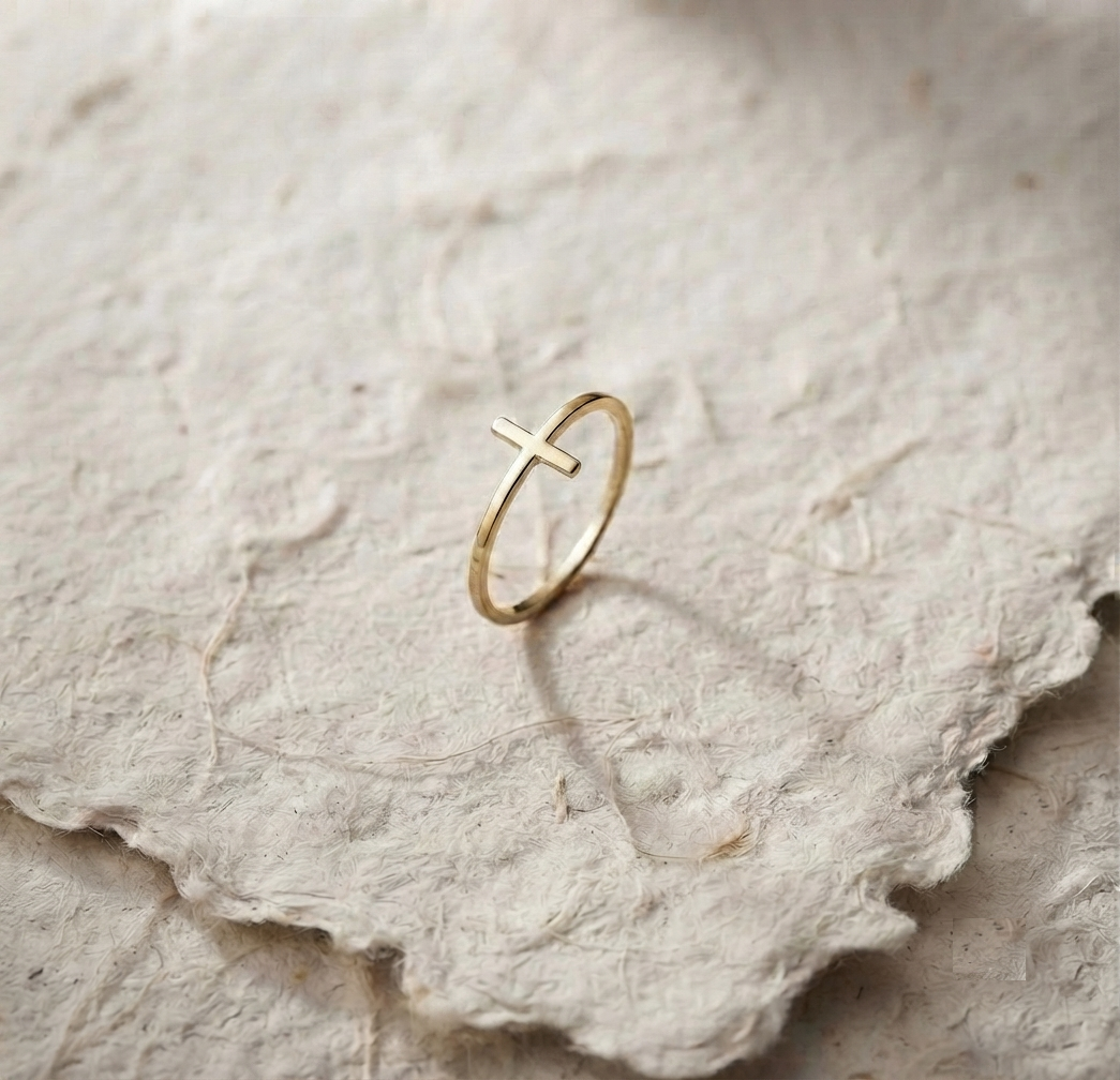 Dainty Cross Ring, 925 Sterling Silver Minimalist Ring, Sideways Cross Band, Dainty Religious Jewelry, Minimalist Christian Gift for Women