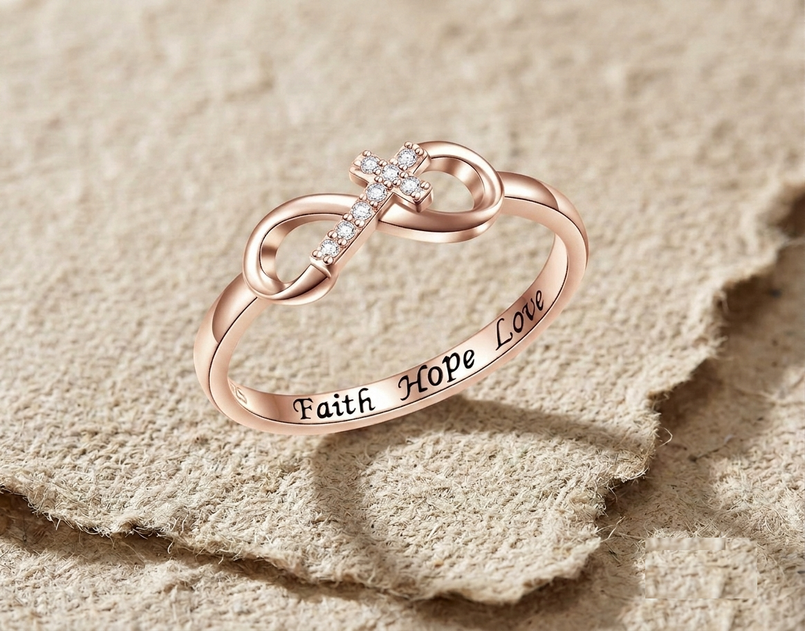 925 Sterling Silver Infinity Cross Ring, Faith Hope Love Engraved Ring, Dainty Christian Jewelry, Religious Promise Ring, Gift for Her - Image 2