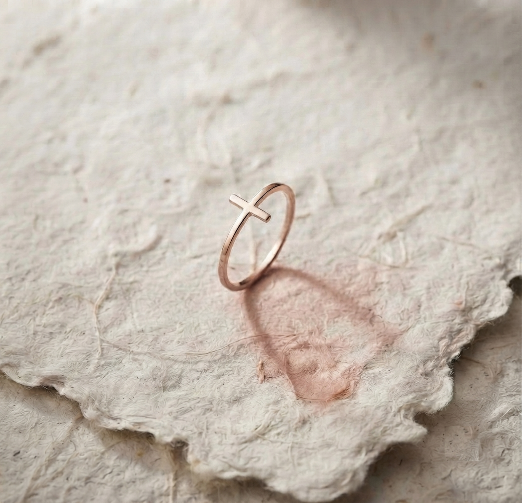 Dainty Cross Ring, 925 Sterling Silver Minimalist Ring, Sideways Cross Band, Dainty Religious Jewelry, Minimalist Christian Gift for Women - Image 2