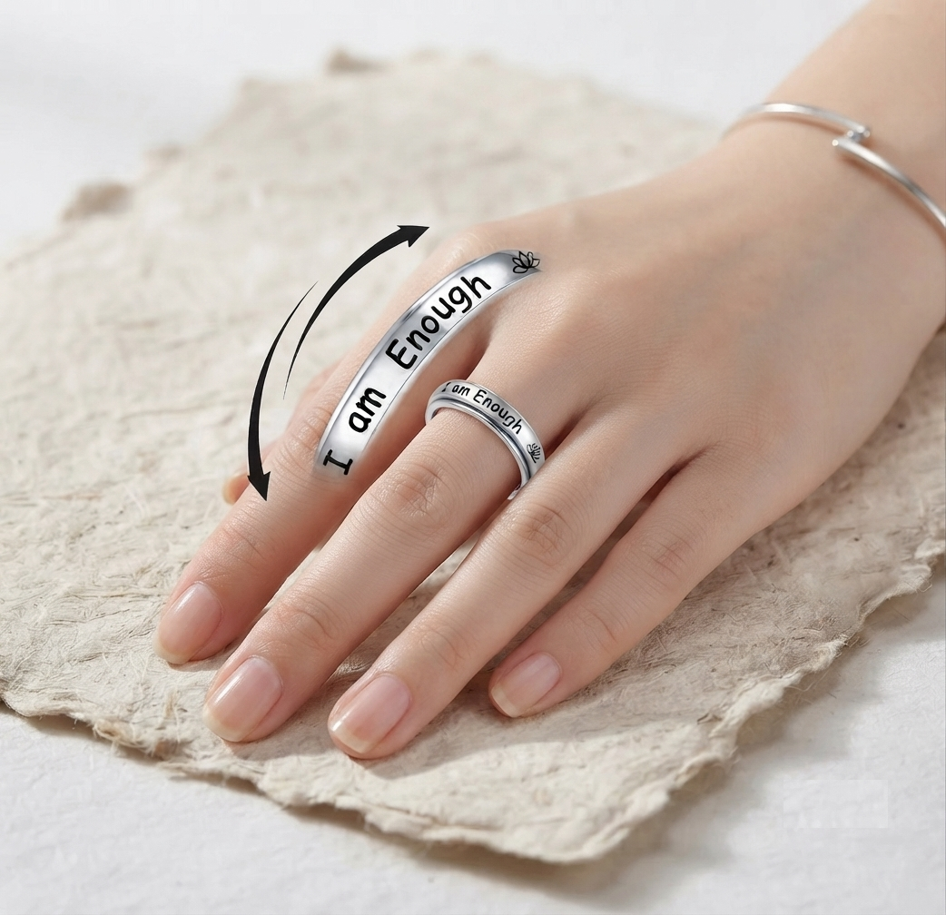 I Am Enough Spinner Ring, 925 Sterling Silver Anxiety Ring, Meditation Ring for Her, Minimalist Fidget Ring, Encouragement Gift - Image 5