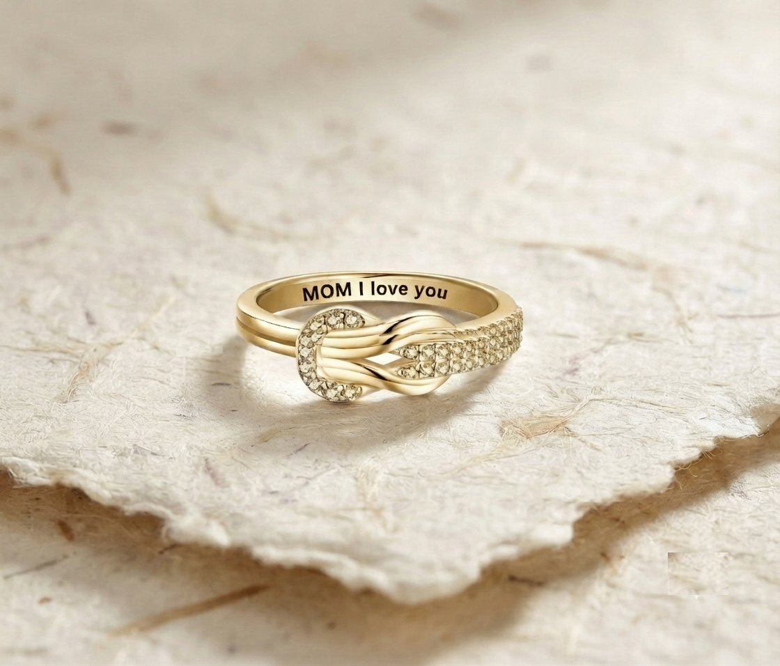 Mom I Love You Knot Ring, Personalized Sterling Silver Promise Ring for Mom, Mothers Day Gift, Dainty Infinity Knot Band, Meaningful Jewelry