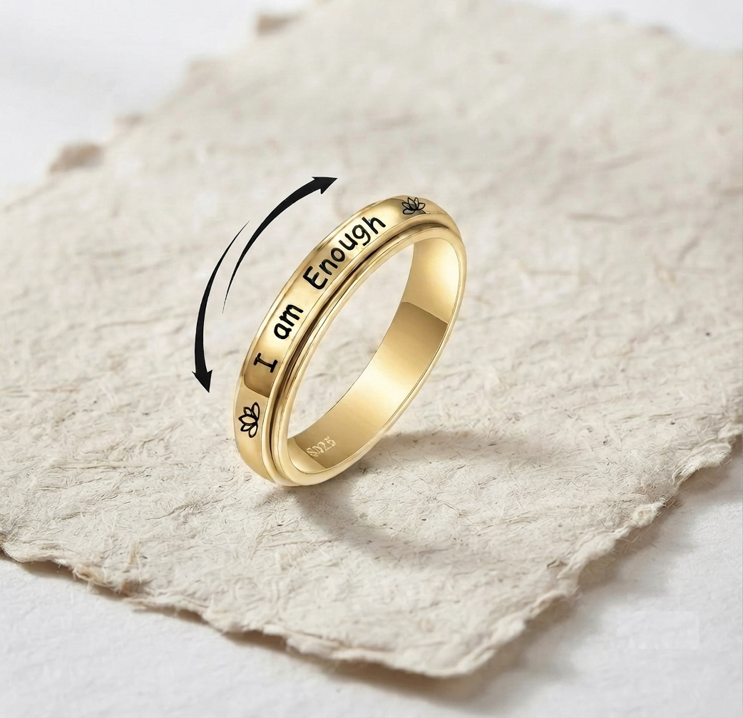 I Am Enough Spinner Ring, 925 Sterling Silver Anxiety Ring, Meditation Ring for Her, Minimalist Fidget Ring, Encouragement Gift