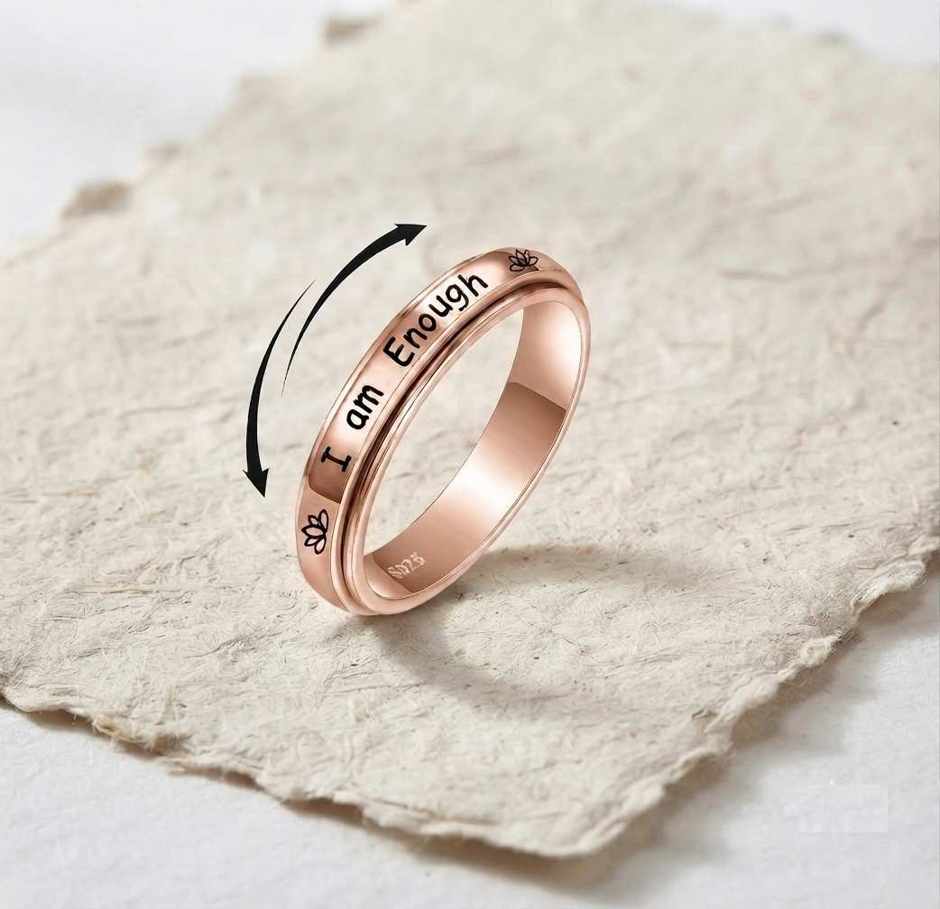 I Am Enough Spinner Ring, 925 Sterling Silver Anxiety Ring, Meditation Ring for Her, Minimalist Fidget Ring, Encouragement Gift - Image 3