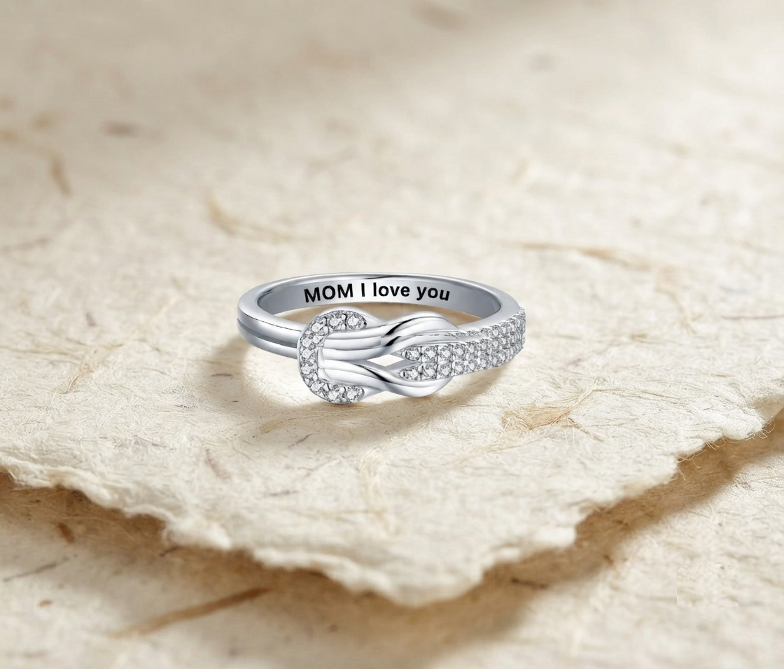 Mom I Love You Knot Ring, Personalized Sterling Silver Promise Ring for Mom, Mothers Day Gift, Dainty Infinity Knot Band, Meaningful Jewelry - Image 2