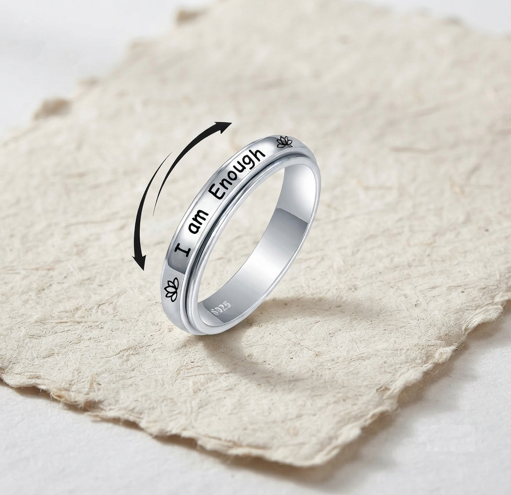 I Am Enough Spinner Ring, 925 Sterling Silver Anxiety Ring, Meditation Ring for Her, Minimalist Fidget Ring, Encouragement Gift - Image 2