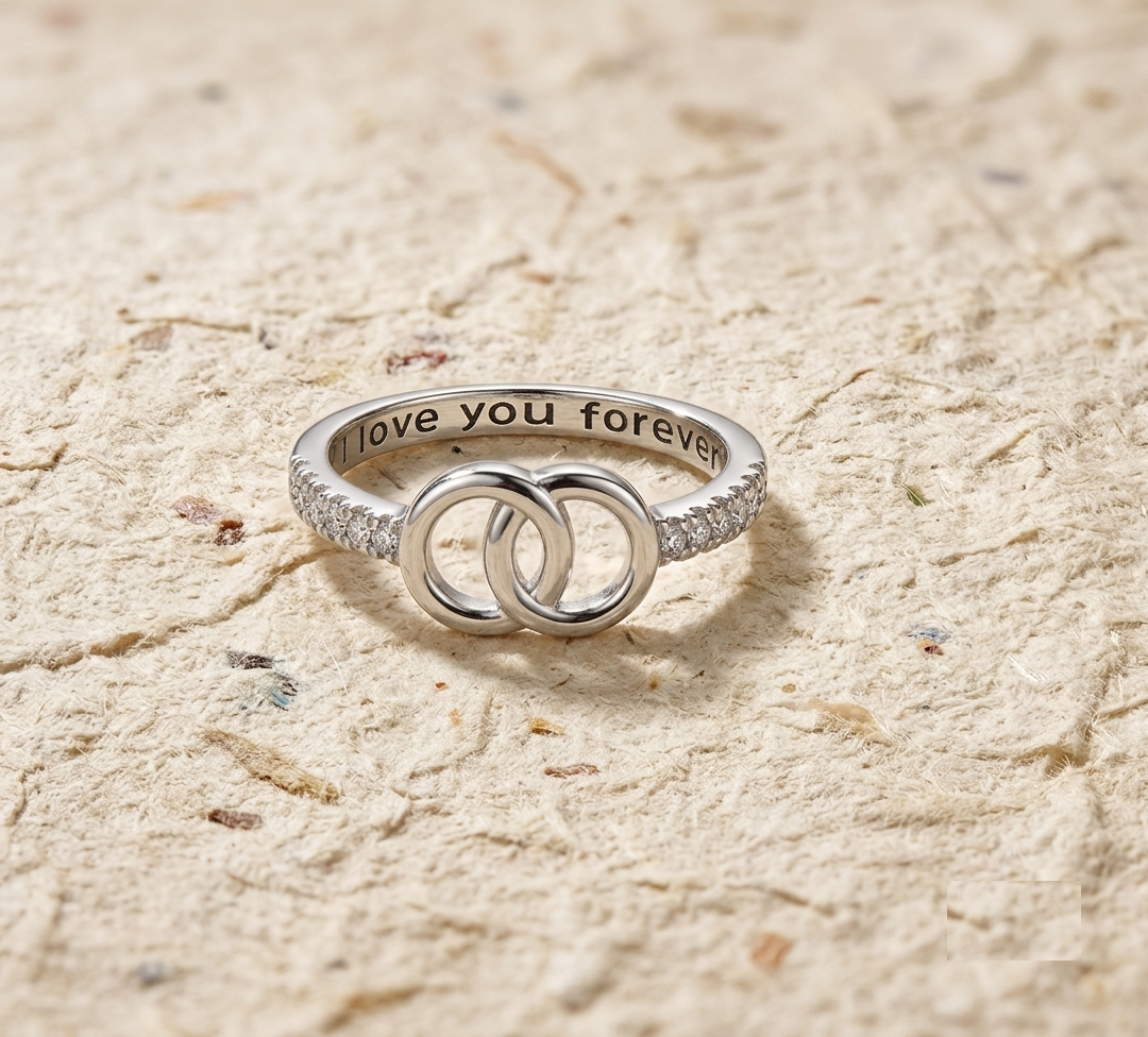 Engraved Promise Ring, Interlocking Circles Silver Ring, I Love You Forever Engraved Band, Intertwined Eternity Ring, Anniversary Gift for - Image 5