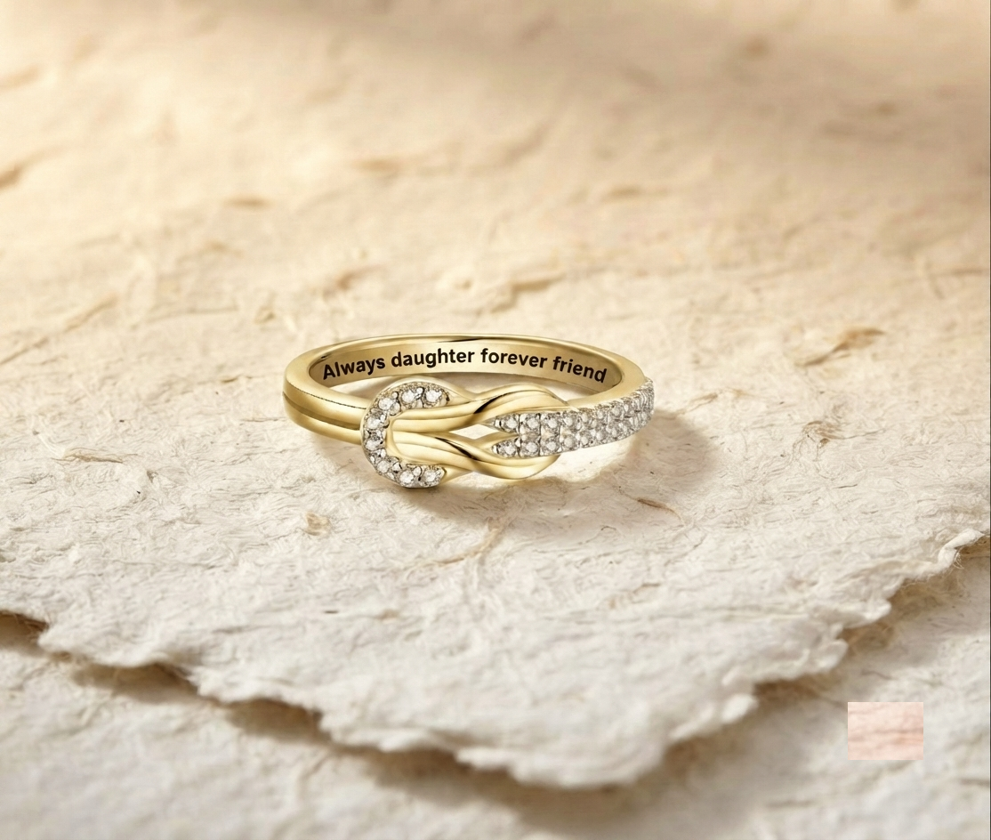 Personalized Knot Ring, Sterling Silver Daughter Gift, Forever Friend Ring, Dainty Stacking Ring for Her, Mother Daughter Jewelry,