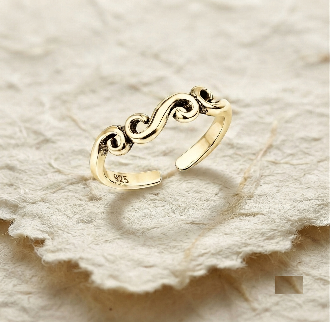 Sterling Silver Wave Ring, Dainty Stacking Ring, Adjustable Minimalist Ring, Ocean Inspired Jewelry, 925 Silver Thumb Ring for Her
