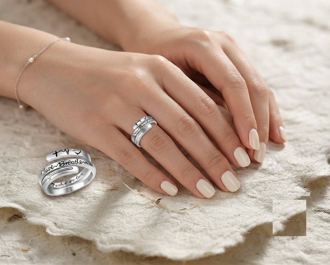 Just Breathe Ring, Sterling Silver Inspirational Jewelry, Faith Hope Love Band, Minimalist Gift for Her, Encouragement Gift, Anxiety Relief - Image 5
