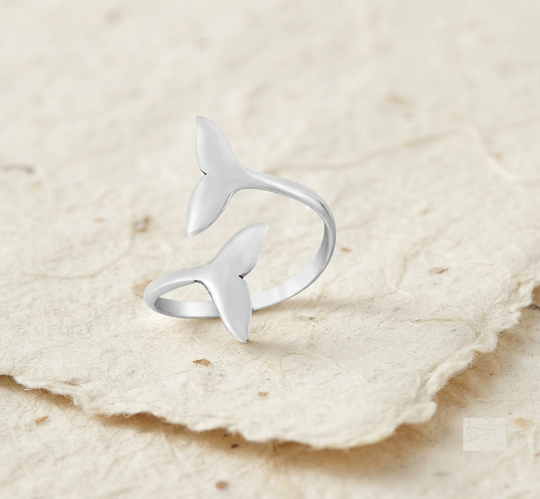 Minimalist Whale Tail Ring, 925 Sterling Silver Wrap Ring, Adjustable Ocean Jewelry, Dainty Beach Theme Ring, Gift for Ocean Lover - Image 4