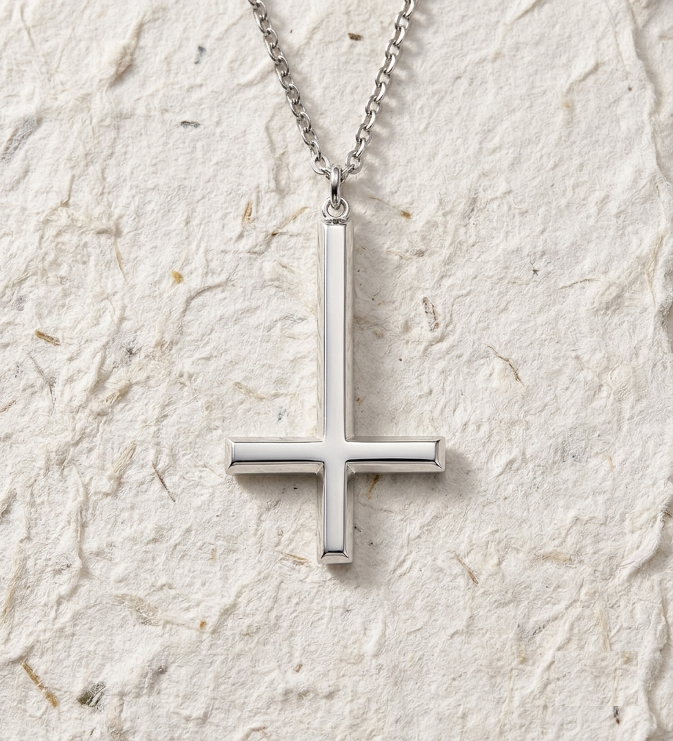 Upside Down Cross Necklace, Silver Inverted Cross Pendant, Minimalist St Peter Cross, Gothic Jewelry, Edgy Christian Necklace For Men Women - Image 5