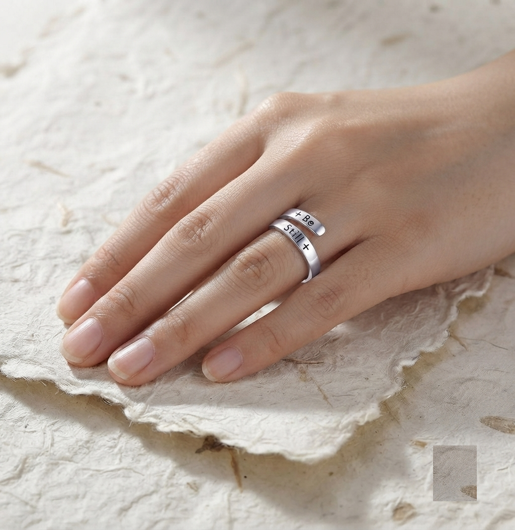 Be Still Ring, 925 Sterling Silver Inspirational Ring, Minimalist Adjustable Wrap Ring, Religious Jewelry, Faith Ring, Gift for Her - Image 5